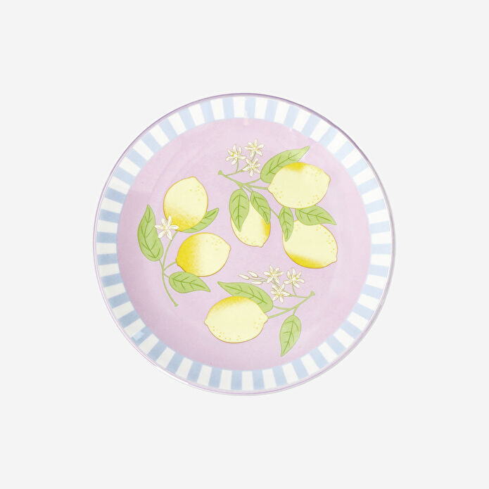Flying Tiger Copenhagen Sarı Limon Desenli Çizgili Seramik Küçük Tabak