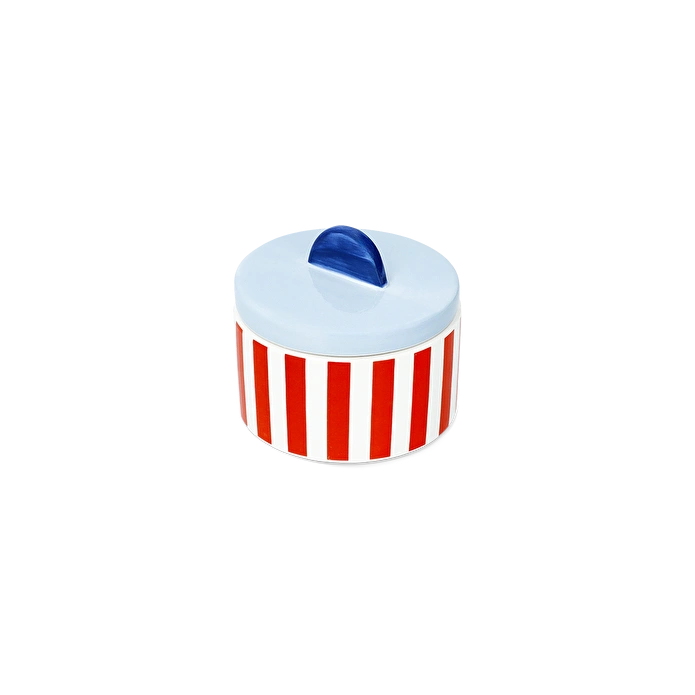 Flying Tiger Copenhagen Kırmızı Çizgili Deniz Kabuğu Kapaklı Seramik Kavanoz