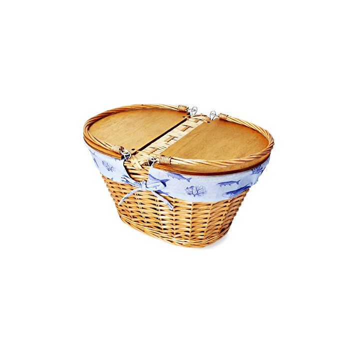 Flying Tiger Copenhagen Mavi Kumaş Detaylı Hasır Piknik Sepeti