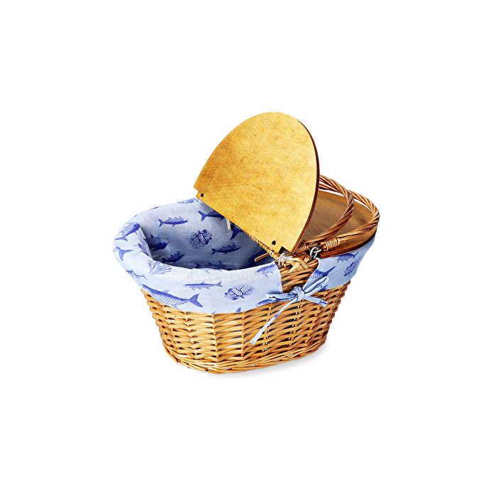 Flying Tiger Copenhagen Mavi Kumaş Detaylı Hasır Piknik Sepeti