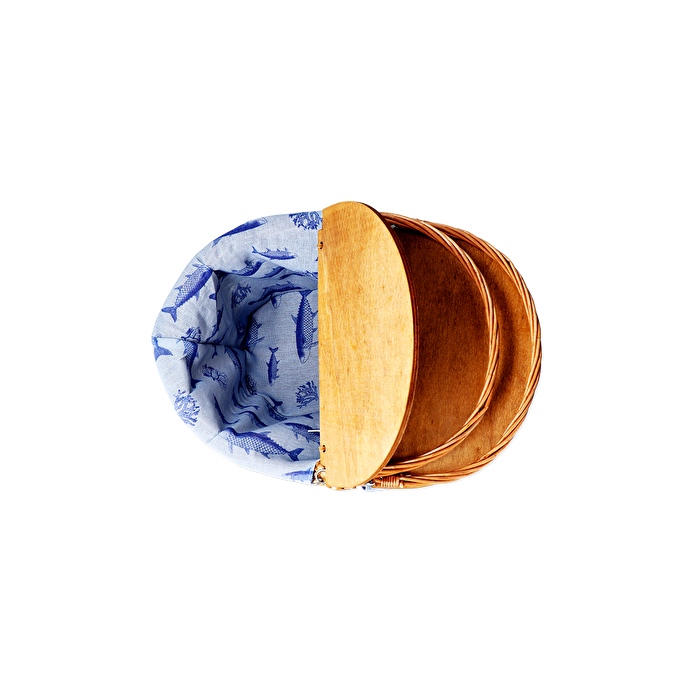 Flying Tiger Copenhagen Mavi Kumaş Detaylı Hasır Piknik Sepeti