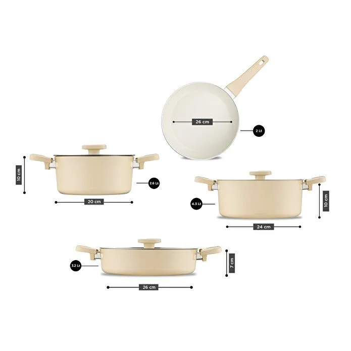 Jumbo Swiss Crystal Dark Cream 7 Parça İndüksiyon Tabanlı Tencere Seti