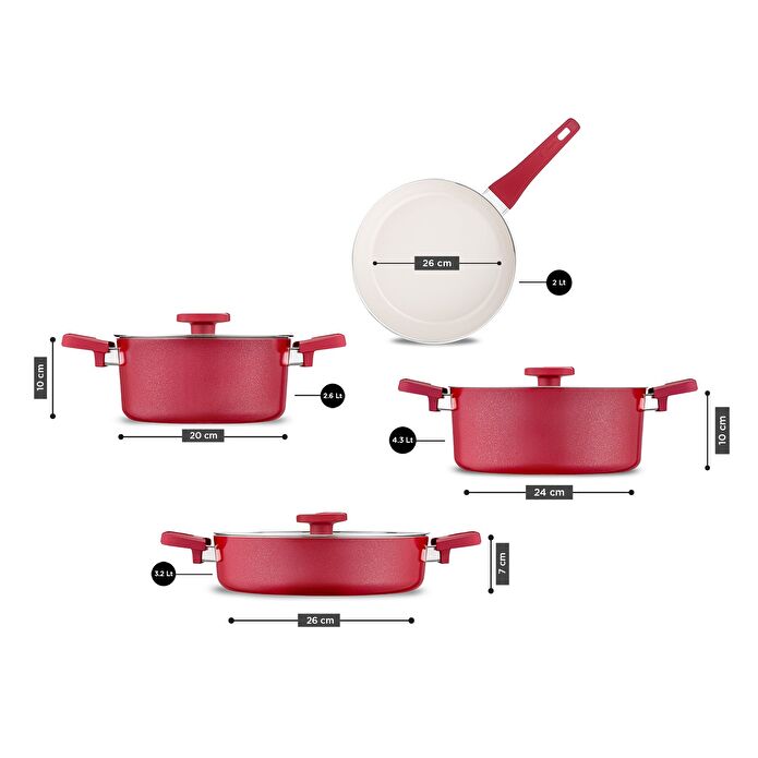 Jumbo Swiss Crystal Red 7 Parça İndüksiyon Tabanlı Tencere Seti