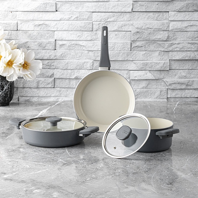 Jumbo Swiss Crystal Grey 5 Parça İndüksiyon Tabanlı Tencere Seti