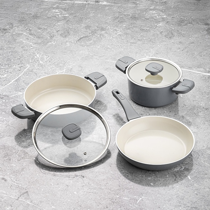 Jumbo Swiss Crystal Grey 5 Parça İndüksiyon Tabanlı Tencere Seti