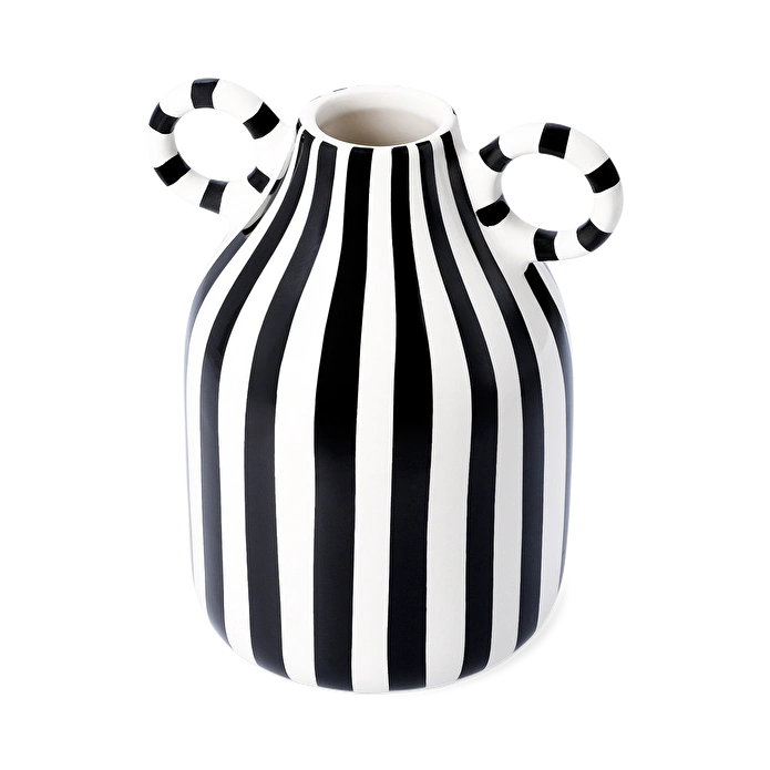 Flying Tiger Copenhagen Siyah Beyaz Çizgili Seramik Vazo