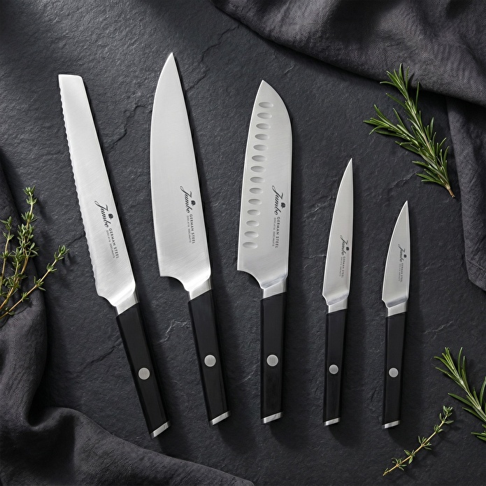 Jumbo Katana Standlı 6 Parça Siyah Bıçak Seti