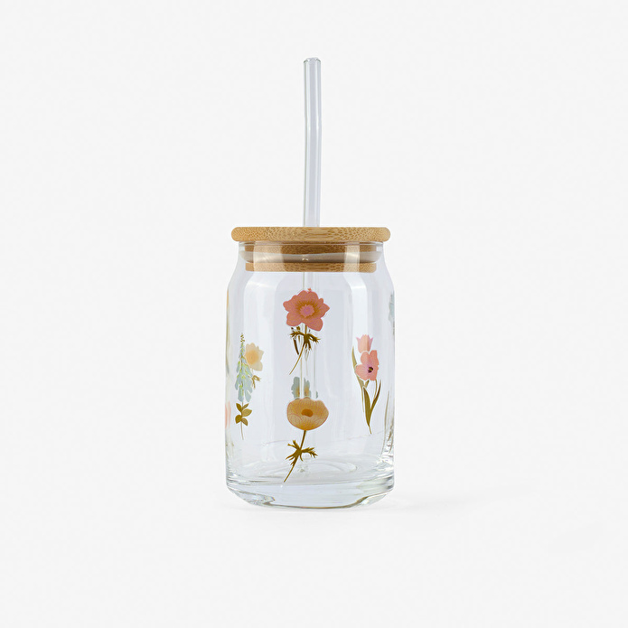 Flying Tiger Copenhagen Çiçek Desenli Cam Kavanoz Bardak