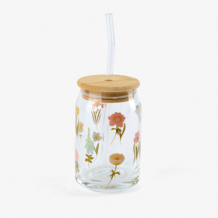 Flying Tiger Copenhagen Çiçek Desenli Cam Kavanoz Bardak