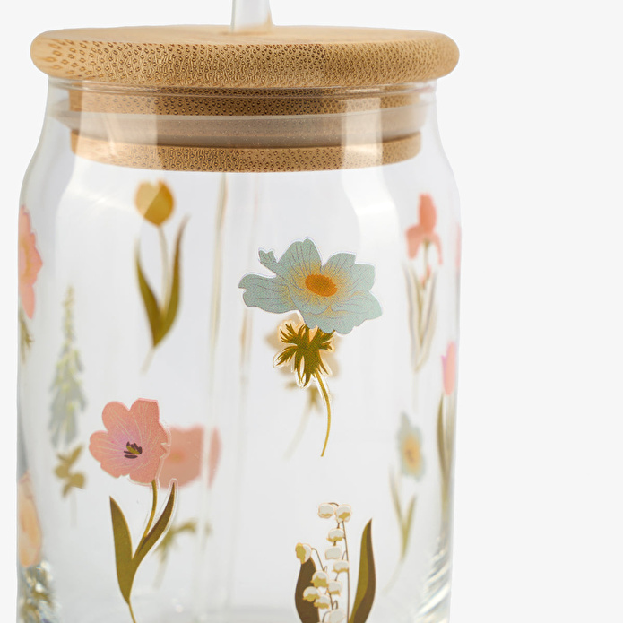 Flying Tiger Copenhagen Çiçek Desenli Cam Kavanoz Bardak