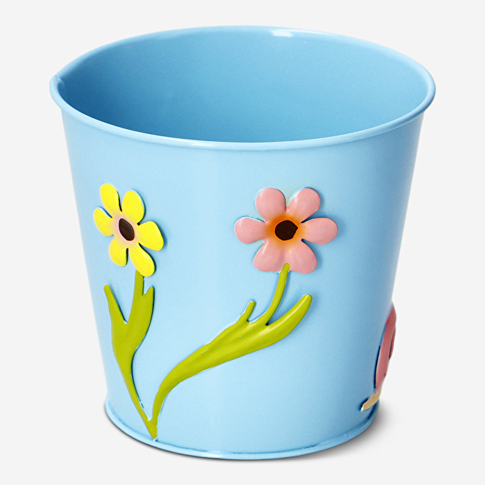 Flying Tiger Copenhagen Çiçek Detaylı Mavi Çinko Saksı