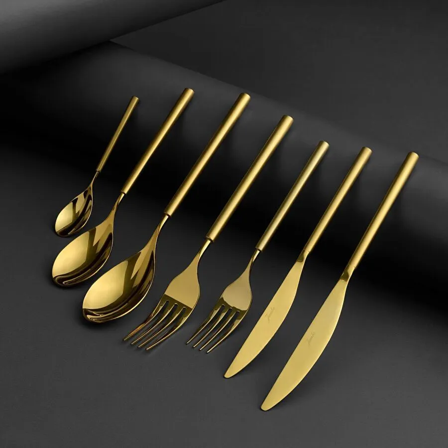 Jumbo 6000 Roller Titanyum Mat Gold 12 Kişilik 84 Parça Çatal Kaşık Bıçak Takımı