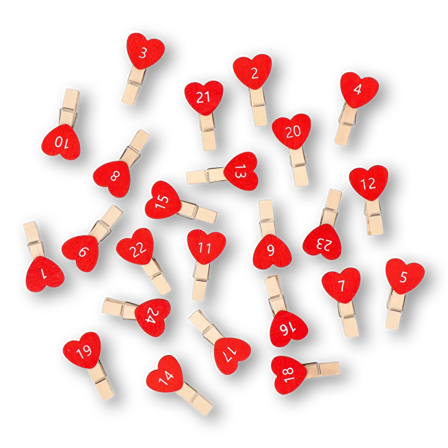 Flying Tiger Copenhagen 24'lü Kırmızı Kalpli Ahşap Mini Mandal Seti