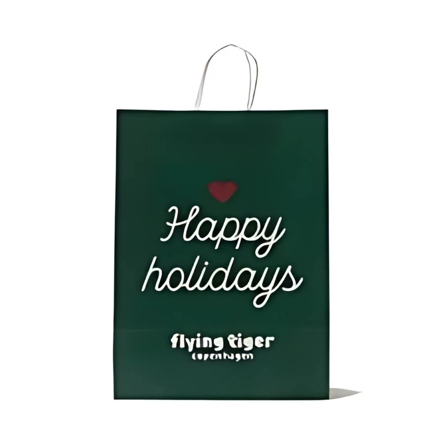 Flying Tiger Copenhagen Happy Holidays Yazılı Yeşil Karton Poşet