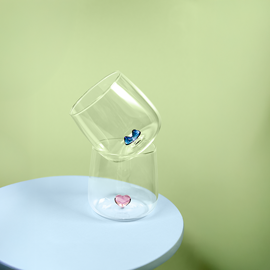 Flying Tiger Copenhagen İçinde Mavi Kurdele Detaylı Cam Bardak