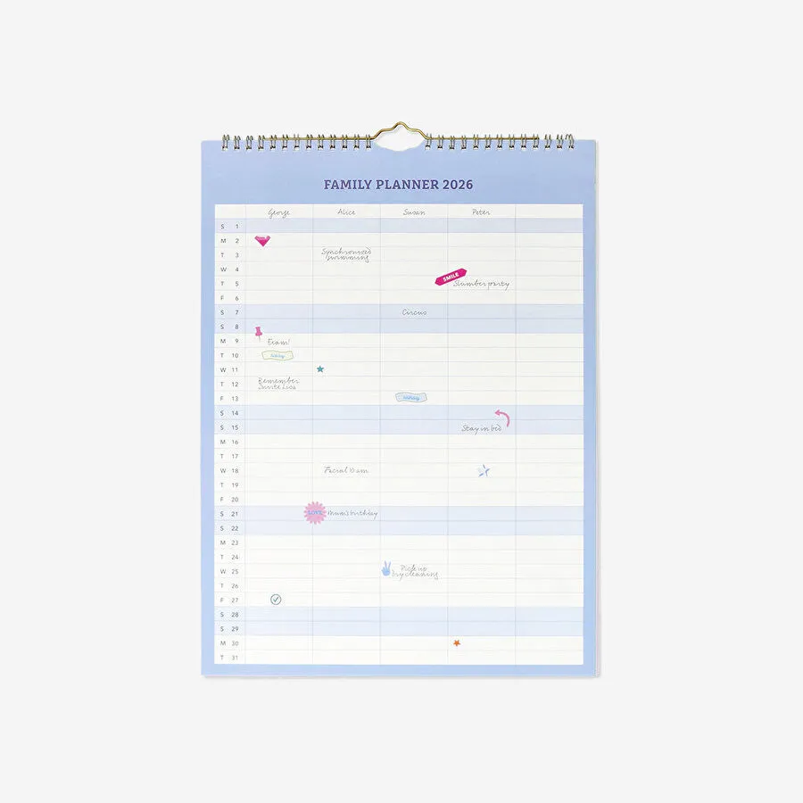 Flying Tiger Copenhagen Aile Planlayıcılı Mavi 2026 Duvar Takvimi