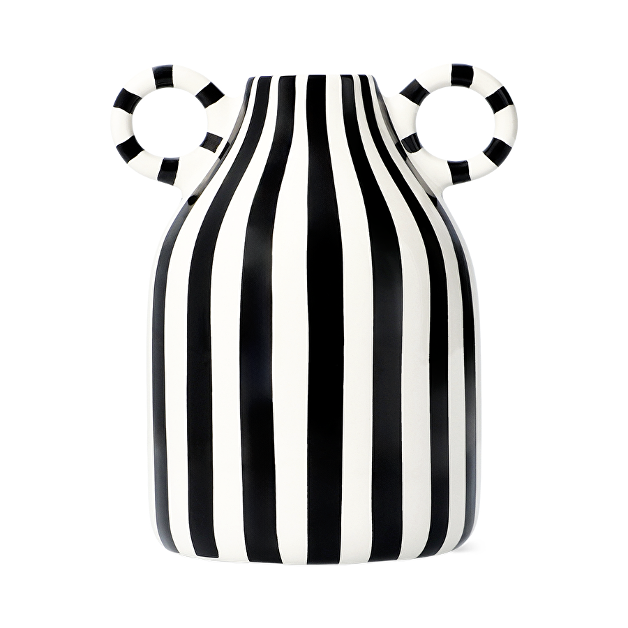 Flying Tiger Copenhagen Siyah Beyaz Çizgili Seramik Vazo