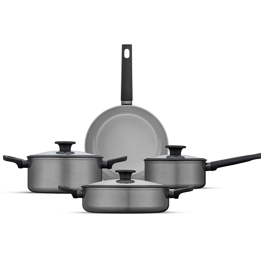 Jumbo Toledo Swiss Crystal Grey İndüksiyon Tabanlı Tencere Seti 7 Parça