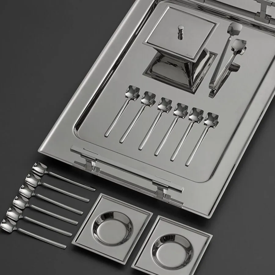 Jumbo New 9100 28 Parça Kare Çay Seti Çelik