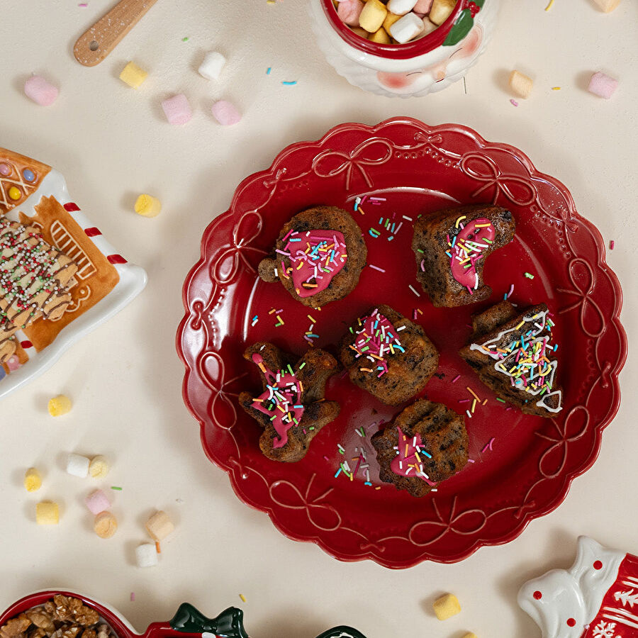 Flying Tiger Copenhagen Kırmızı Fiyonk Detaylı Büyük Tabak