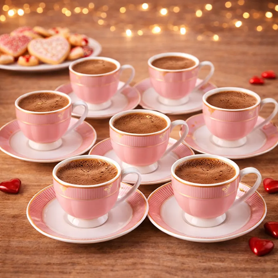 Karaca Piraye Pembe 6 Kişilik Kahve Fincan Takımı 80 ml