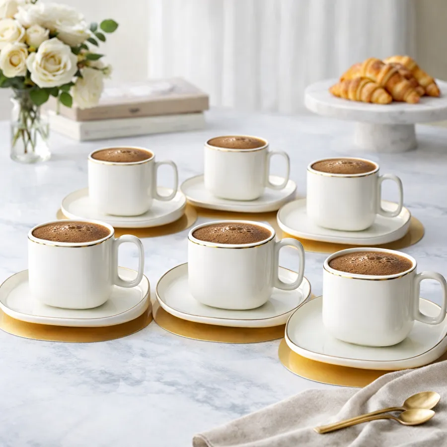 Karaca Streamline Plato 6 Kişilik Porselen Kahve Fincan Takımı 90 ml