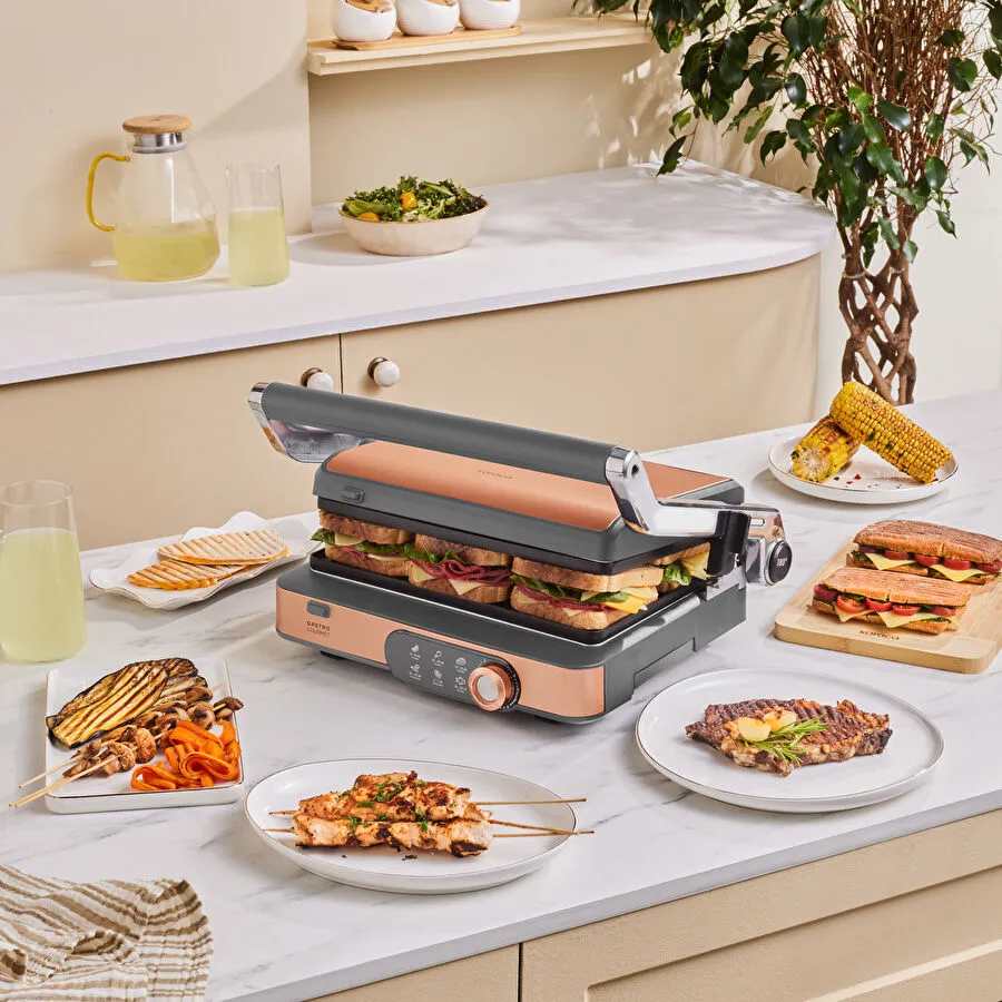 Karaca Gastro Gourmet Döküm Izgara ve Tost Makinesi Galactic Bronze 6 Dilim Kapasiteli