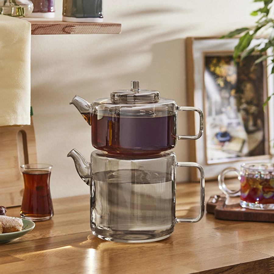 Karaca Flat Borosilikat Cam Çaydanlık Smoke Grey