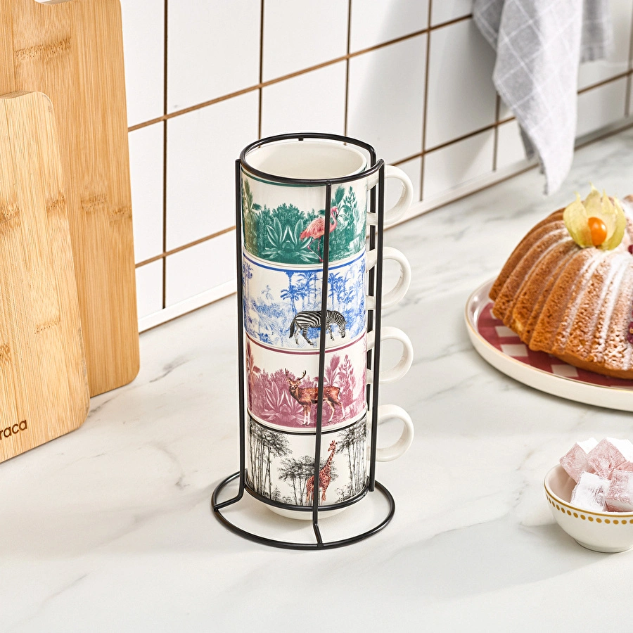 Karaca Jungle 5 Parça Standlı Çay Fincanı Seti 160 ml