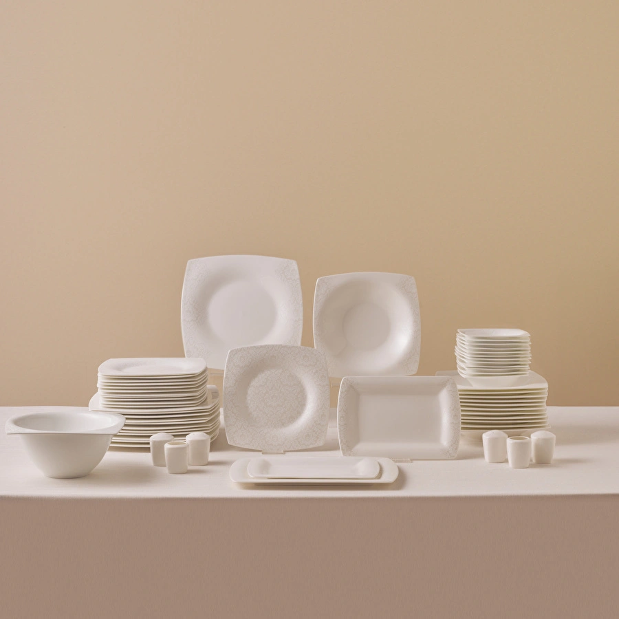 Karaca Fine Pearl Helen 58 Parça 12 Kişilik Kare Yemek Takımı