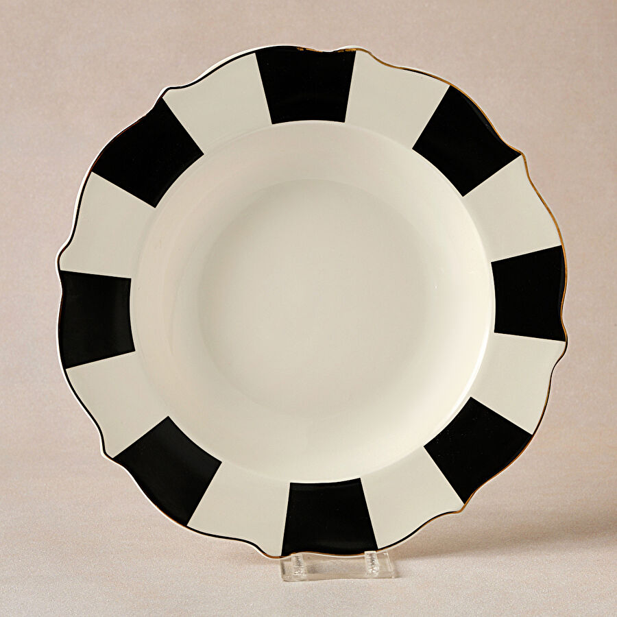 Karaca New Romantic Kalın Çizgili Çukur Tabak 24 cm Siyah
