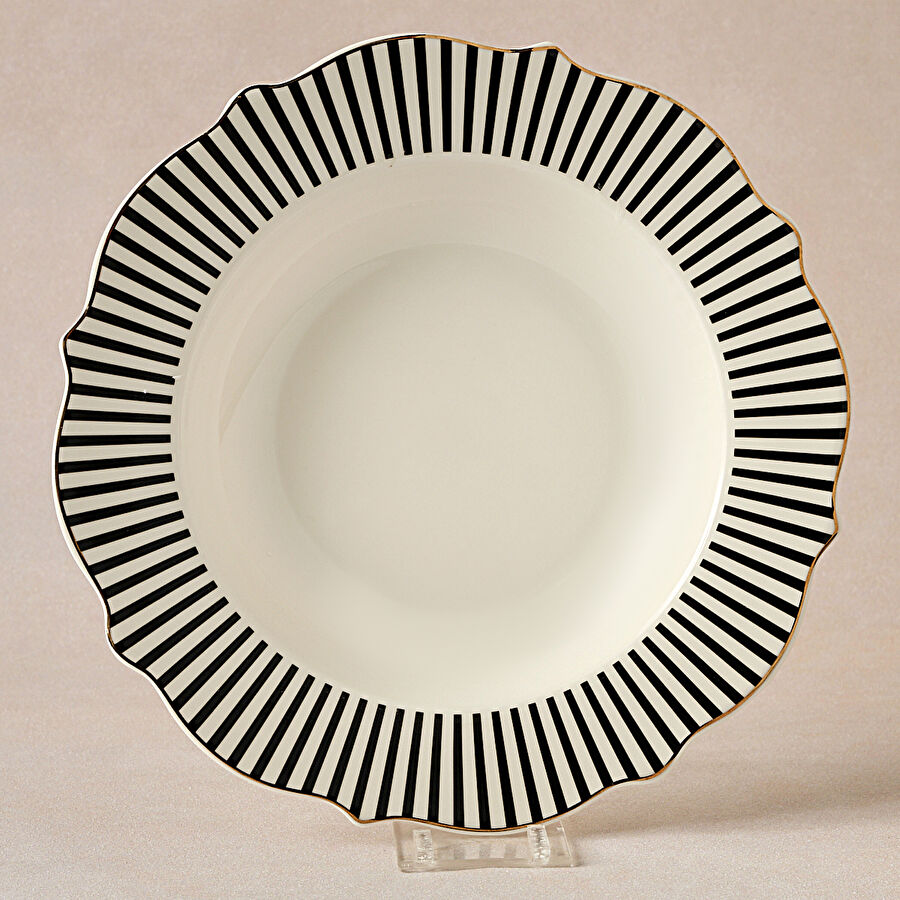 Karaca New Romantic İnce Çizgili Çukur Tabak 24 cm Siyah