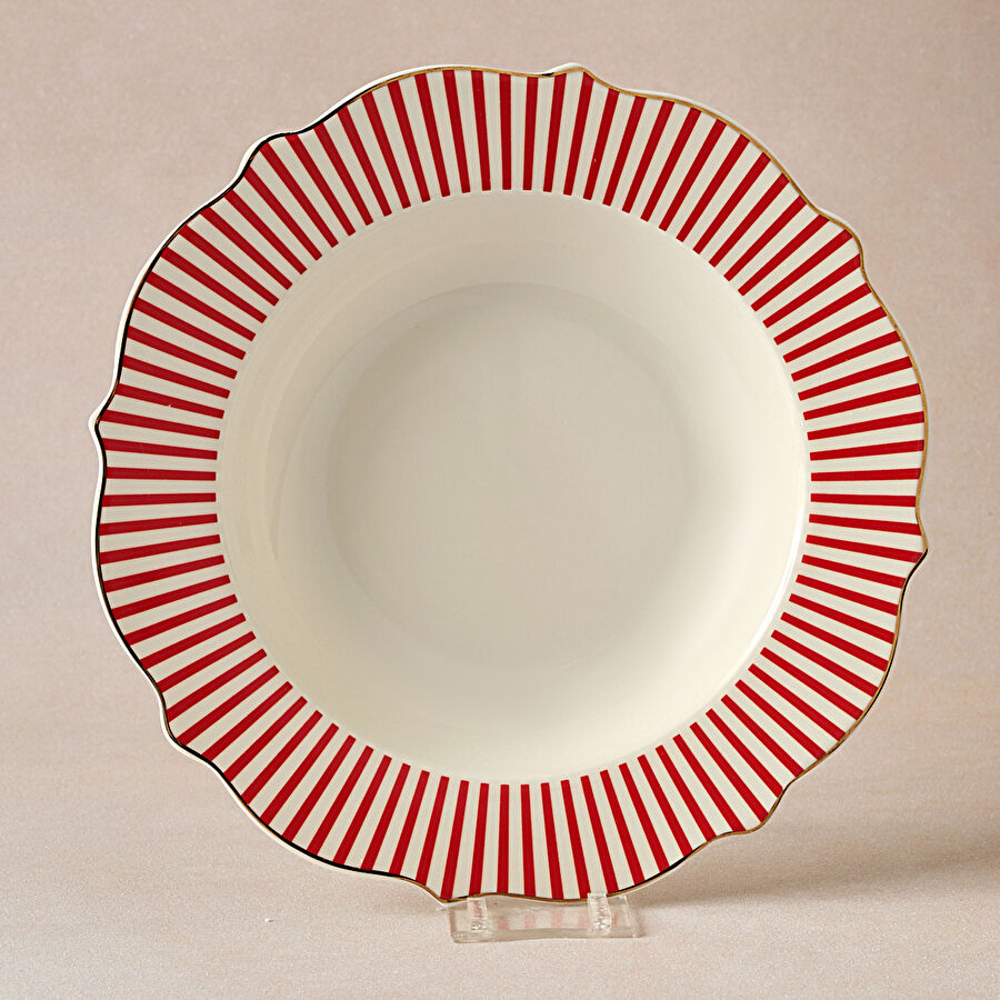 Karaca New Romantic Kırmızı İnce Çizgili Çukur Tabak 24 cm