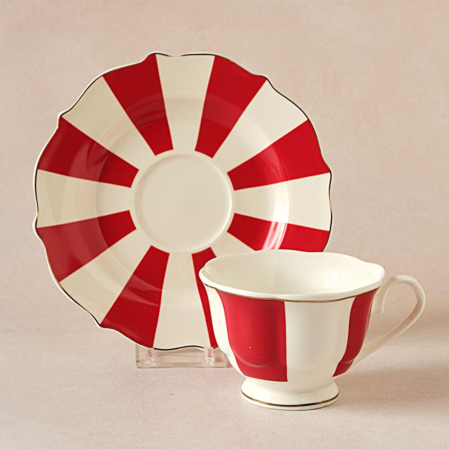 Karaca New Romantic Kalın Çizgili Çay Fincanı 220 ml Kırmızı