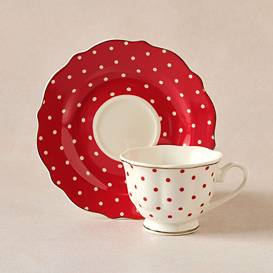 Karaca New Romantic Puantiyeli Kahve Fincanı 90 ml Kırmızı