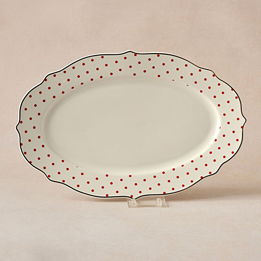 Karaca New Romantic Puantiyeli Kayık Tabak 30 cm Kırmızı