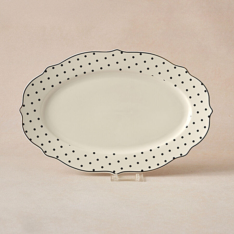 Karaca New Romantic Puantiyeli Kayık Tabak 30 cm Siyah 