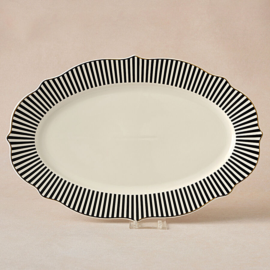Karaca New Romantic İnce Çizgili Kayık Tabak 36 cm Siyah