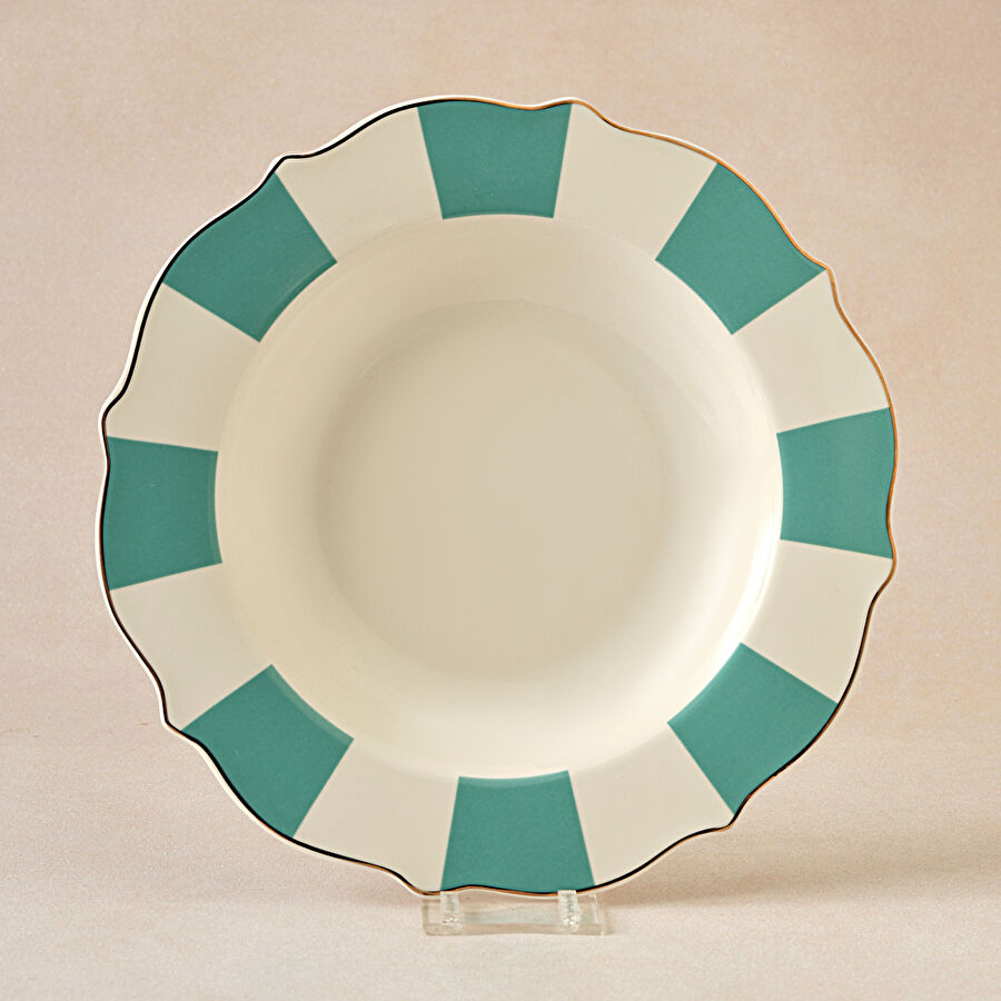 Karaca New Romantic Kalın Çizgili Çukur Tabak 24 Cm Yeşil 