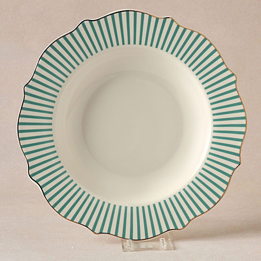 Karaca New Romantic İnce Çizgili Çukur Tabak 24 Cm Yeşil