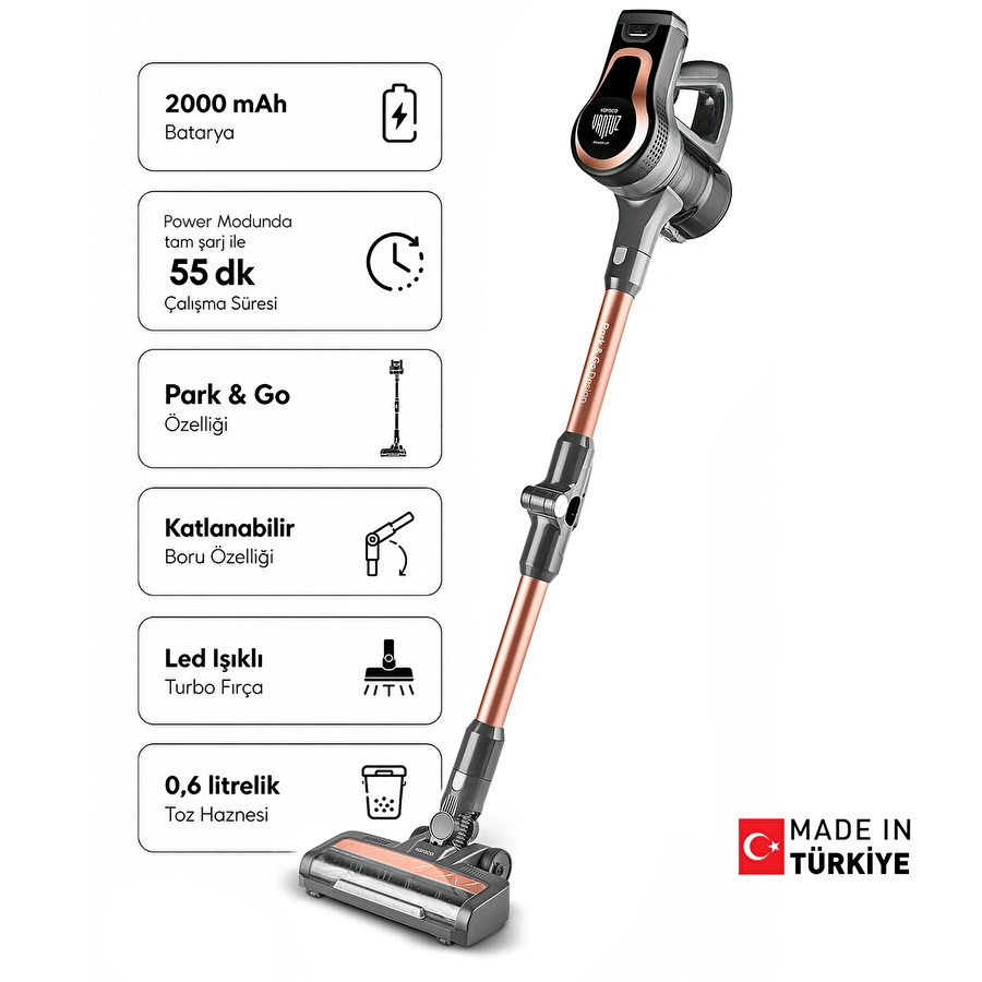 Karaca Vantuz Power Up Pro Dikey Süpürge Black Copper
