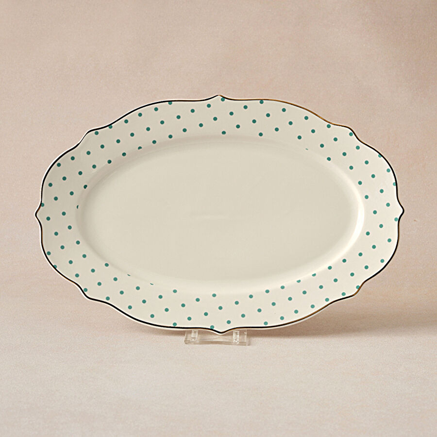 Karaca New Romantic Yeşil Puantiyeli Kayık Tabak 30cm