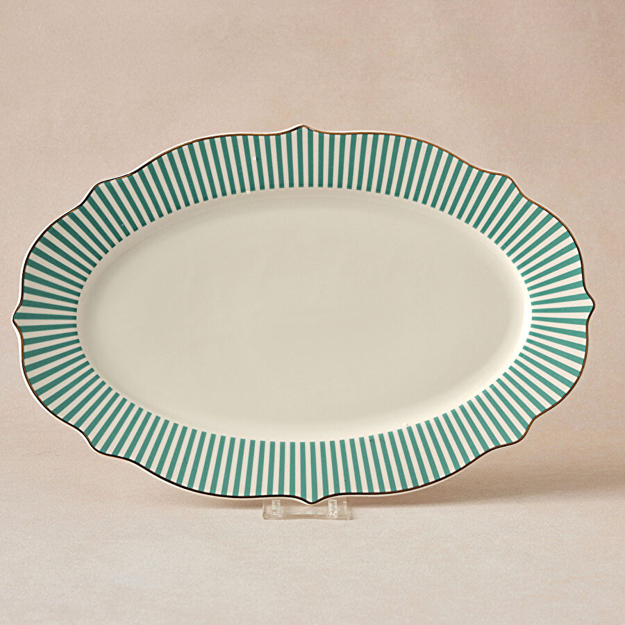 Karaca New Romantic İnce Çizgili Kayık Tabak 36 Cm Yeşil
