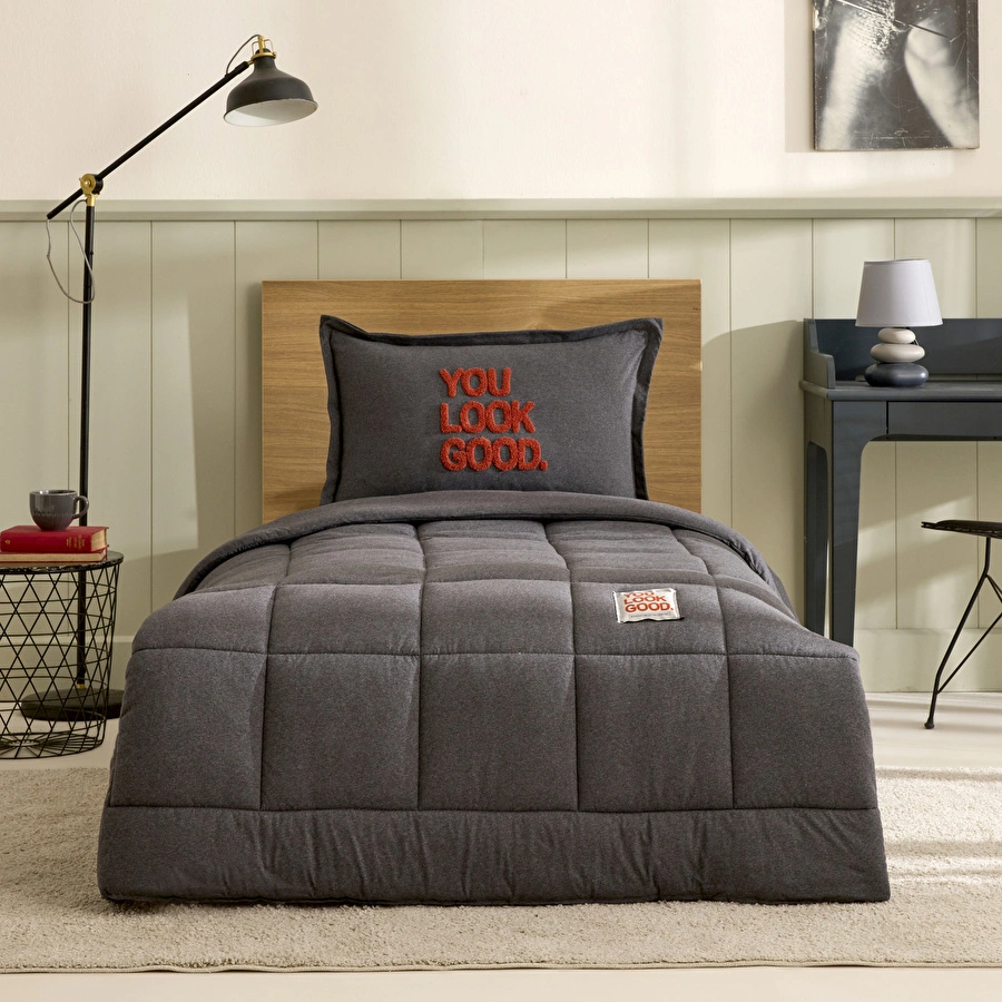 Karaca Home Motto Cotton Comfort Tek Kişilik Antrasit Uyku Seti
