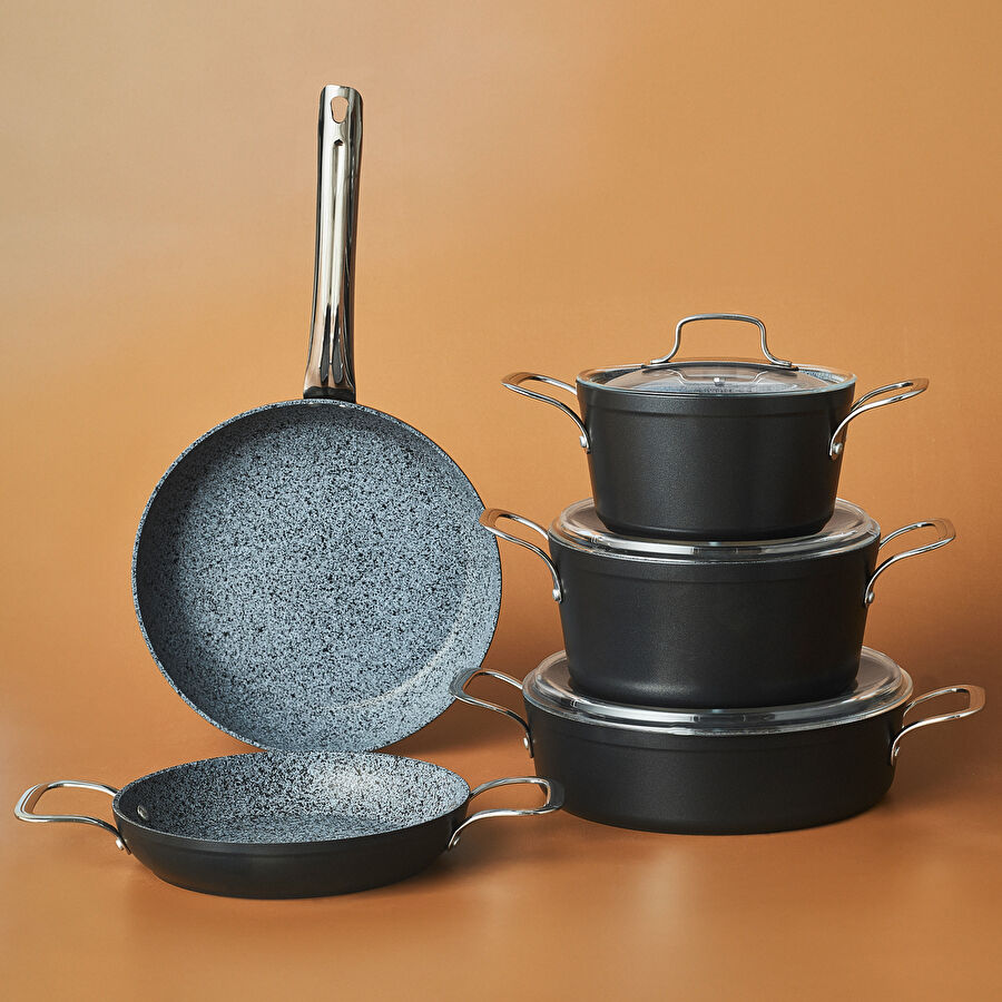 Karaca Biogranit Power-Inox Monet 8 Parça Tencere Seti Siyah