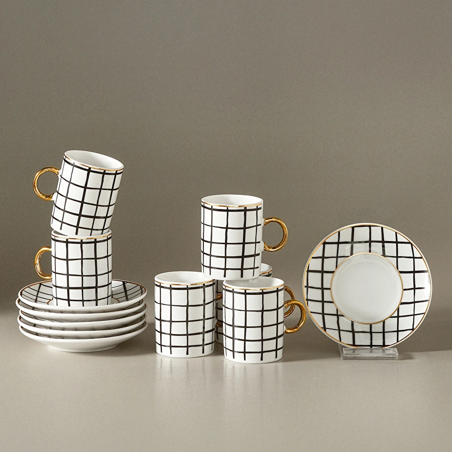 Karaca Perry Çizgili 6 Kişilik Kahve Fincan Takımı 90 Ml