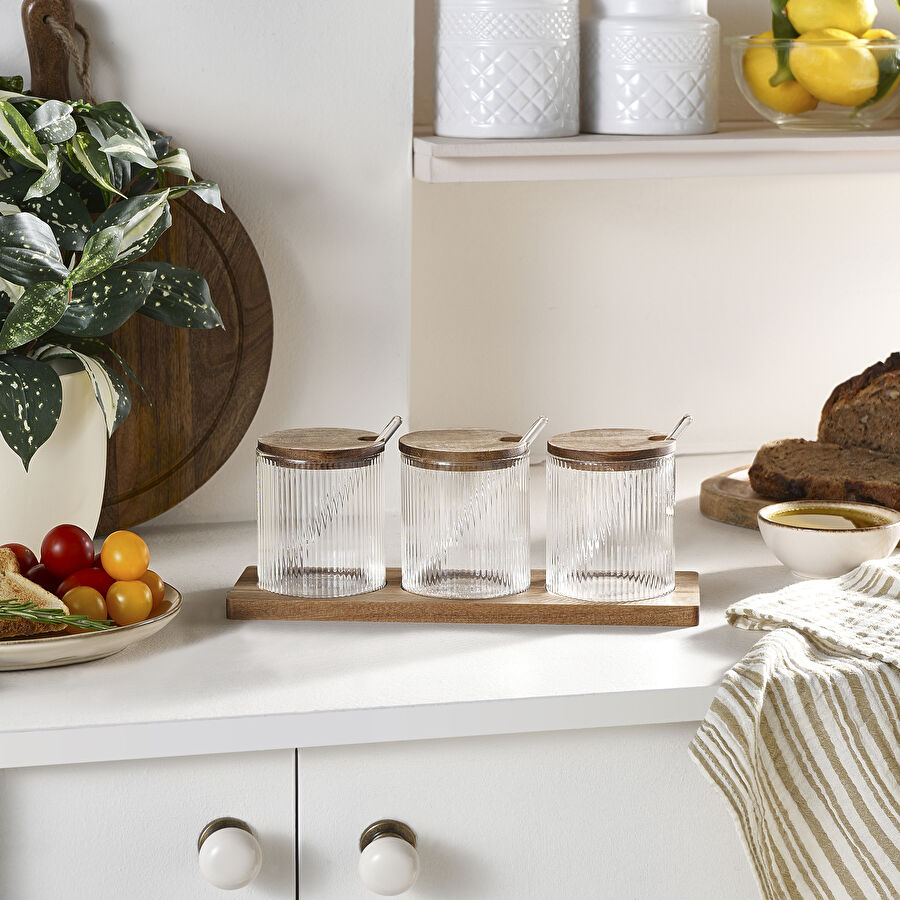 Karaca Mova Akasya 3'lü Cam Kaşıklı Baharat Takımı