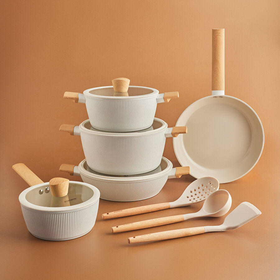 Karaca x Refika Swiss Crystal Pureline İndüksiyon Tabanlı 12 Parça Tencere Seti Almond Cream