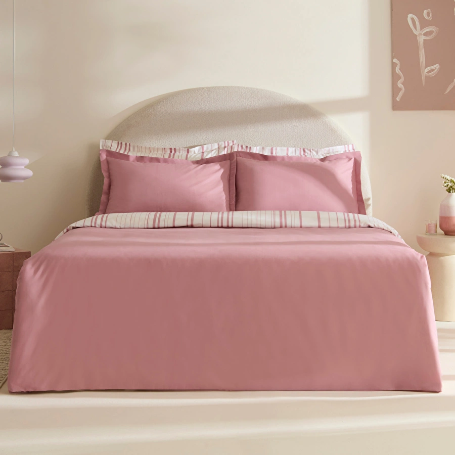 Karaca Home Cool Stripe Çift Kişilik Nevresim Takımı Gül Kurusu