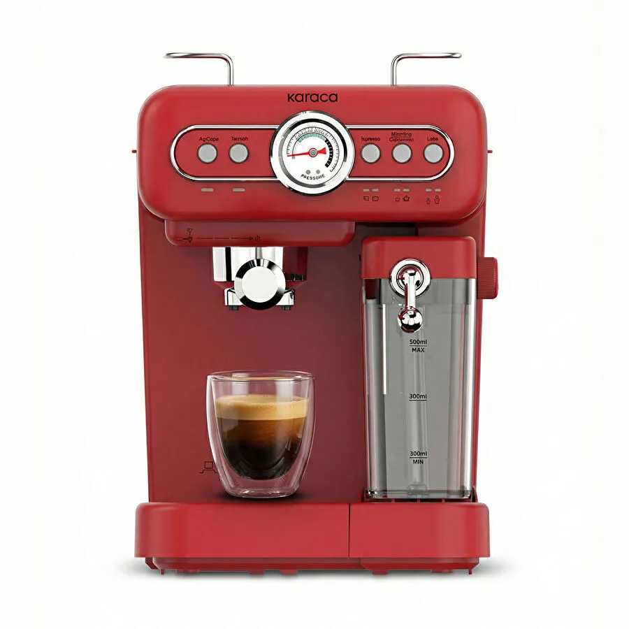 Karaca Vintage Craft Süt Hazneli Espresso, Latte ve Capuccino Makinesi Red